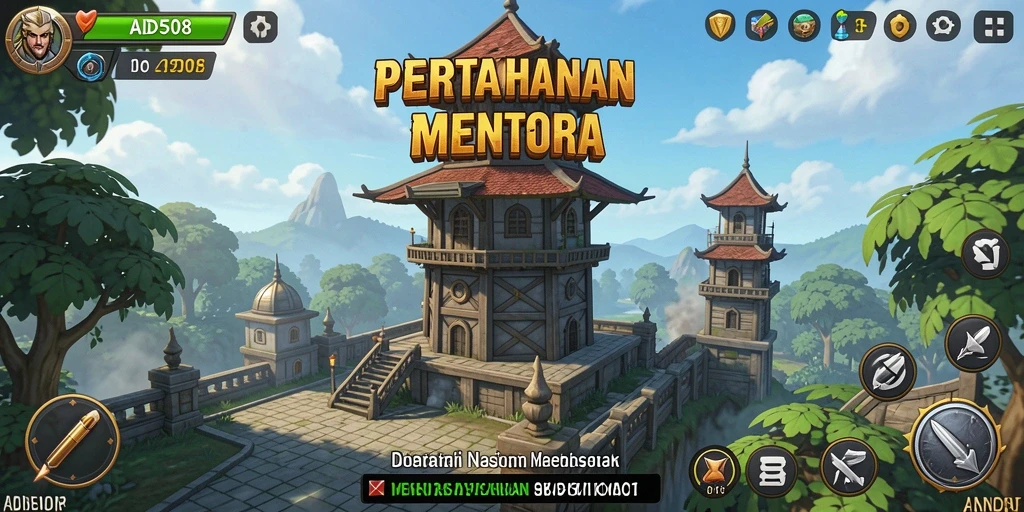Tampilan menarik dari gameplay Tower Defense dalam ADS508.