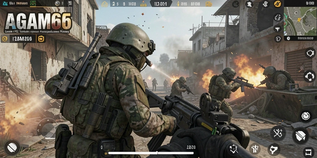 Screenshot AGAM66 menunjukkan aksi intens dalam pertempuran FPS yang mendebarkan.