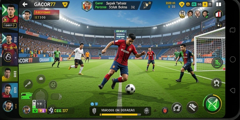 Tampilan utama gameplay GACOR77 yang menarik dan penuh aksi sepak bola.