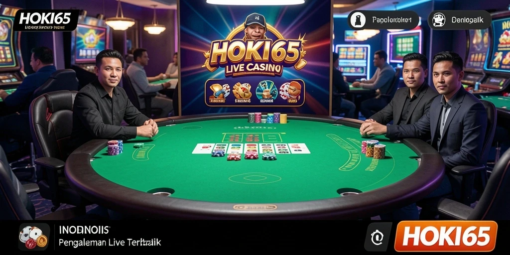 Gameplay Live Casino HOKI65 menunjukkan dealer profesional dan pemain yang terlibat.