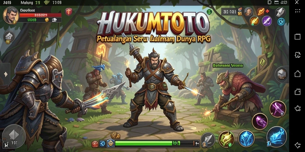 Screenshot HUKUMTOTO menampilkan pertarungan epik dalam dunia RPG.