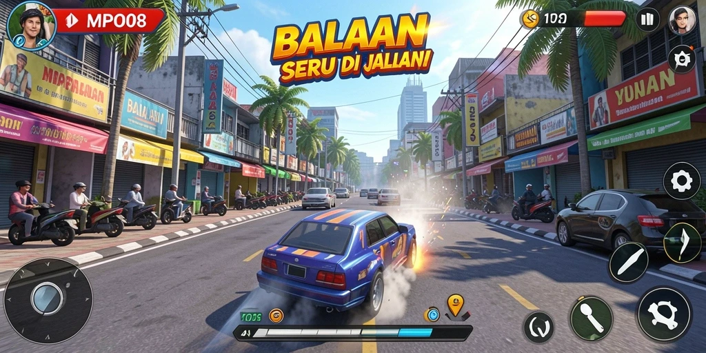 Tangkapan layar menunjukkan aksi seru balapan di MPO08.