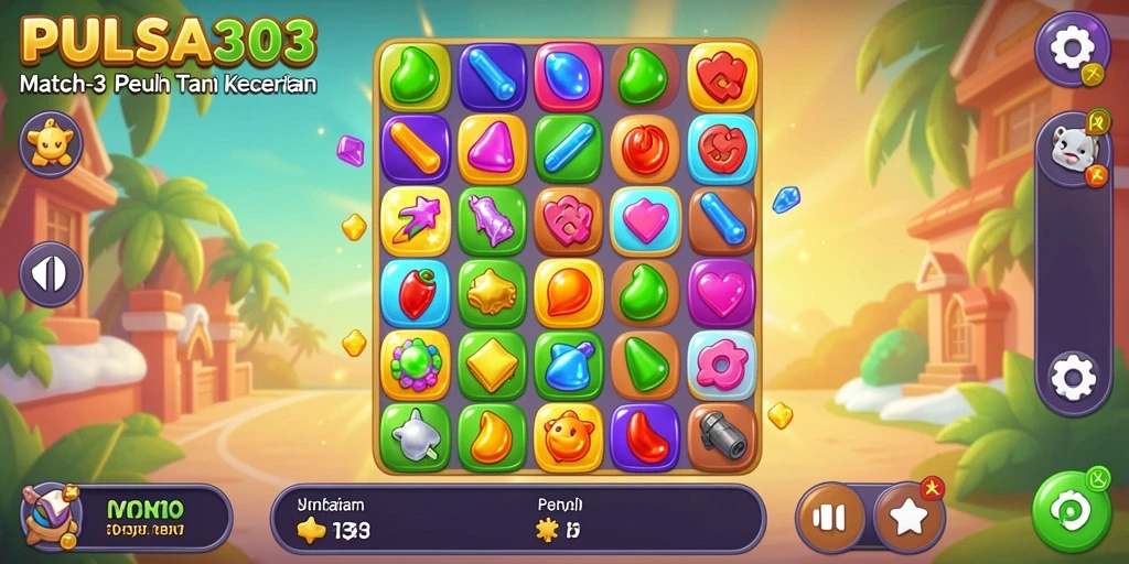 Tampilan gameplay Match-3 yang menantang dan penuh warna.
