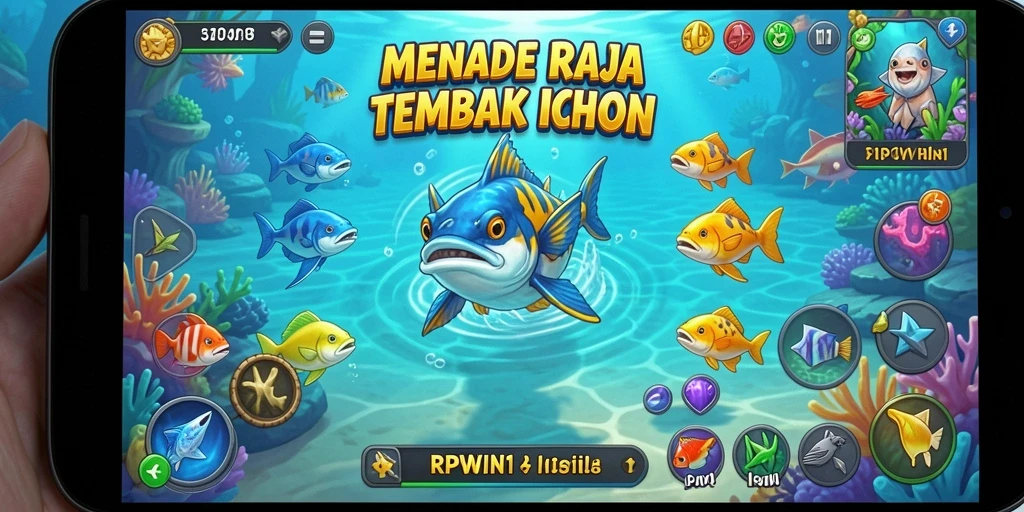 Screenshot RPWIN1 menampilkan pemain berburu ikan dengan senjata canggih.