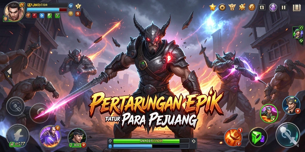 Tampilan Gameplay UANG77 dengan aksi pertarungan yang intens.